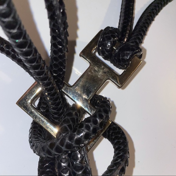 Gucci Black Python Snake Leather Gold Tie Belt - Picture 8 of 17